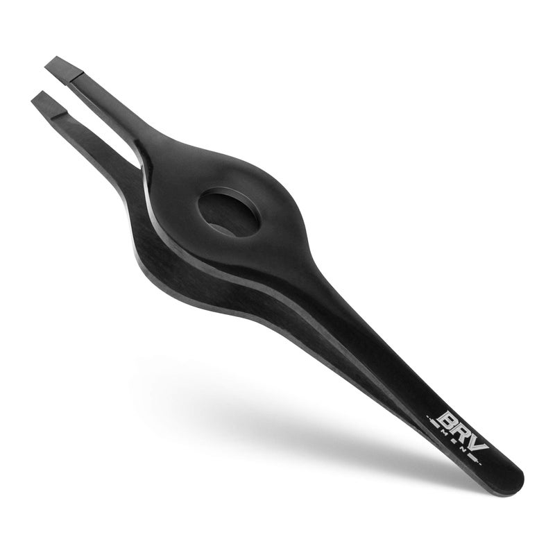 BRV MEN Wide Grip Slant Tweezers | Hand-Filed Slanted Tips for Ultra-Precision | Tweezers for Eyebrows & Nose/Ear/Facial Hair | Professional Tweezers for Women & Men - Black - Image 1